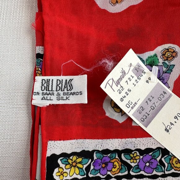 Vintage Silk Scarf Bill Blass for Baar and Beard, Red Floral Head Scarf - Picture 4 of 10